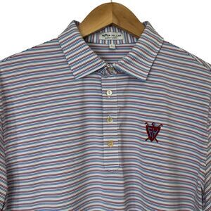 Peter Millar Mens Size Large Summer Comfort Striped Golf Polo Shirt Custom Logo